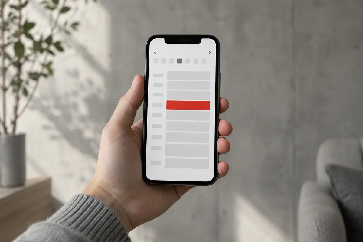 A hand holding a phone with a repair time booked on screen